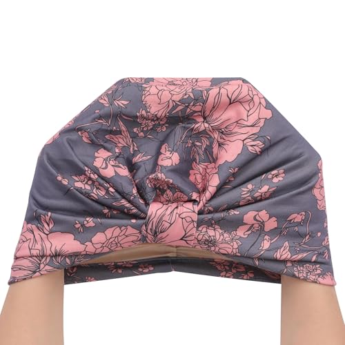 ZLYC 새틴 안감 히잡 캡 여성용 타이 백 히잡 언더캡 내부 언더스카프 모자 - color: 매듭 핑크 플라워 그레이