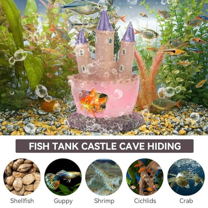 HERCHR Castle Aquarium Decoration, Fish Tanks Ornament Resin Castle Cave Hideouts House Plants Supplies Accessories Safe for Freshwater and Saltwater Fish Tanks(Pink)