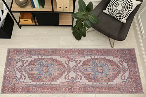 RugOver Machine Washable Area Rug, Pet-Friendly and Non-Slip Indoor Carpet for Kitchen, Bathroom, Living Room, Home Floor Decoration(Ethnic Style Color, 2'6" x 6'6") - color: 0041, size: 2'6" x 6'6"