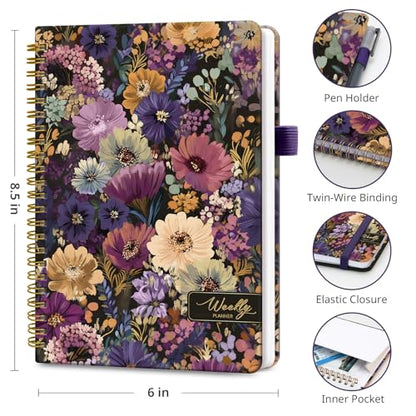Taja Undated Weekly Planner, Weekly To Do List Notebook with Goal & Habit Tracker Organizer, A5 Weekly Planner Notebook with Spiral Binding, 6.1" x 8.2" - Midnight Bloom - color: s.Midnight Bloom