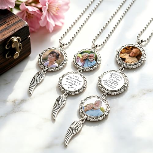 KDY Custom Car Rearview Mirror Accessories - Car Mirror Hanging Accessories with Photo & Text, Personalized Memorial Gift for Loss of Loved Ones (Wing)