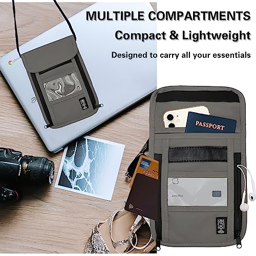 Travel Neck Wallet with RFID Blocking – Passport Holder Organizer Neck Pouch – Portable Easy to Conceal Travel Pouch (PVC Gray) - color: PVC Gray