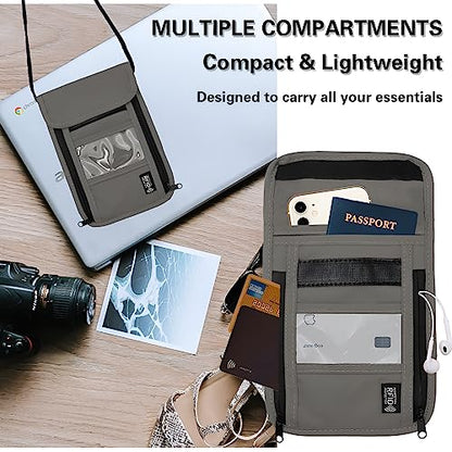 Travel Neck Wallet with RFID Blocking – Passport Holder Organizer Neck Pouch – Portable Easy to Conceal Travel Pouch (PVC Gray) - color: PVC Gray