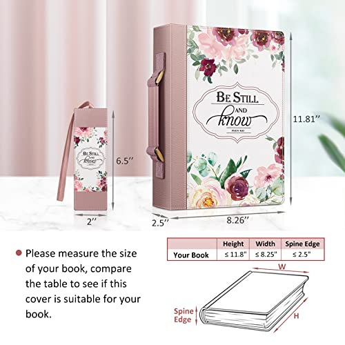 FINPAC Large Classic Bible Cover Vegan Leather Carrying Book Case Church Bag Bible Protective with Handle, Gift for Women, Mother, Friends, Rose Garden - color: Pinkish Purple Rose