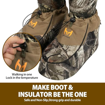 Insulated Boot Covers, 600D Durable Cold Weather Insulators with Water-Resistant PU Leather, Non-Slip Boot Covers for Hunting, Fishing, Camping, and Outdoor Activities (Next Camo) - size: Large