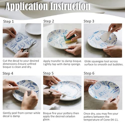 SUPERDANT 5PCS Fox Chicken Underglaze Paper Transfer Animals Transfer Papers for Clay Ceramic Porcelain Under Glaze Transfers for Pottery Enamel Decals Blue Underglaze Decal Handcrafted Gifts - style: Fox