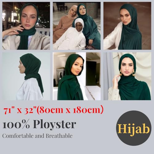 Harewom Muslim Hijab for Women Soft Stretch Headscarf Large Plain Turban Wrap Shawl Head Wrap for Everyday Wear - color: Dark Green Hijab Headscarf