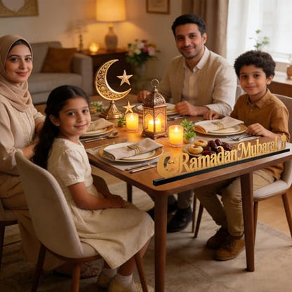 22 Inch Ramadan Mubarak Table Decor Wooden Ramadan Mubarak Sign Islamic Tabletop Centerpiece Eid Mubarak Decoration for Home Indoor Ramadan Party Desktop Display