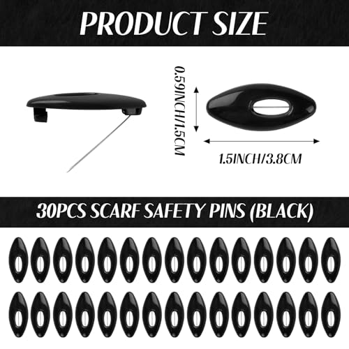 Black Scarf Safety Pins, Plastic Cover Pins Oval Safety Pin For Safety Locking Clothes Brooch Pins Scarf Clips Set of 30 Hanycon