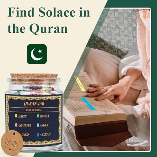 Quran Verse Jar with 90 Pcs English Verse Paper Ramadan Gifts Eid Decor Quran Prayer Jar Muslim Gift Set for Islamic New Year Decoration Muslim Women Kids Friends Spiritual Comfort Read : Home & Kitchen