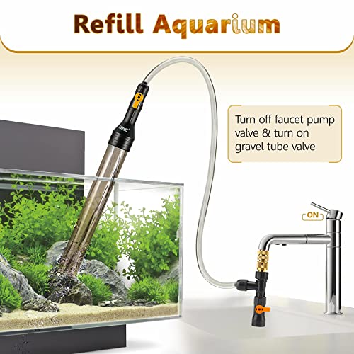 hygger Bucket-Free Aquarium Water Change Kit Metal Faucet Connector Fish Tank Vacuum Siphon Gravel Cleaner with Long Hose 49FT Drain & Fill - size: 49 Foot(Pack of 1)