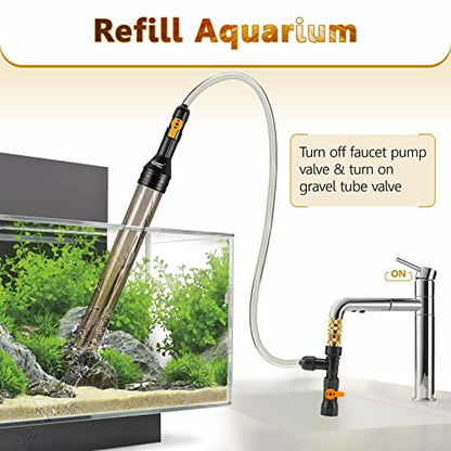 hygger Bucket-Free Aquarium Water Change Kit Metal Faucet Connector Fish Tank Vacuum Siphon Gravel Cleaner with Long Hose 25FT Drain & Fill - size: 25 Foot(Pack of 1)