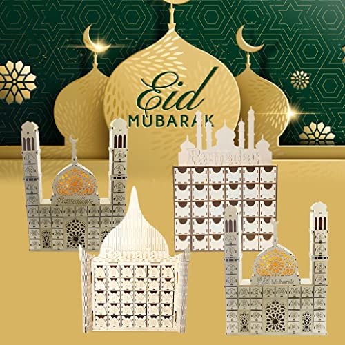 Ramadan Countdown Calendar, Wooden Ramadan Advent Countdown Calendar, Wooden Drawer Muslim Ramadan Decoration for Home Office Table Eid Party Decor