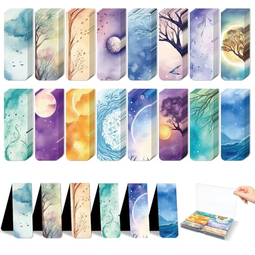 48 Pieces Magnetic Bookmarks Magnet Page Markers - Book Marks for Reading Women & Men with Storage Boxes - Cute Magnet Bookmark Clips for Reading Pleasure（Sky） - size: 48, style: Sky Style