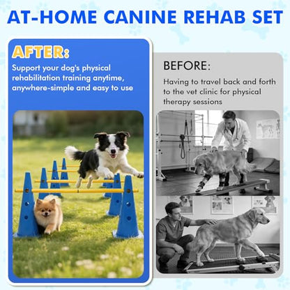 Wdmiya 18.9" Dog Agility Training Hurdle Cone Set with Adjustable Crossbar | Dog Agility Course Backyard Set, Dog Agility Equipment for Obedience, Rehabilitation, Starter - 12 Cones & 6 Poles