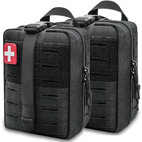 Molle Ifak Pouch Rip Away, 2Pack Molle Tactical Medical Pouch, Empty First Aid Kit Bag for Duty Belt (2 Pack-Black) - color: 2 Pack-black