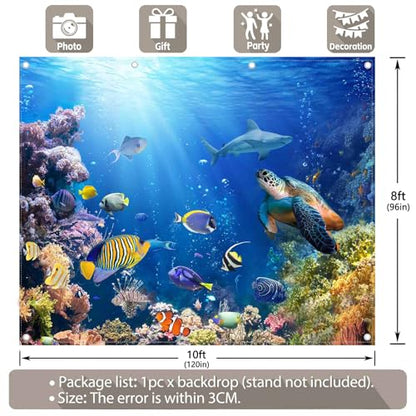 10x8ft Under The Sea Photography Backdrop Ocean Background | Underwater World, Baby Shower Party Supplies, Aquarium Coral Banner, Birthday Photo Booth, Polyester, Grommets, 1PC - size: 10'x8'