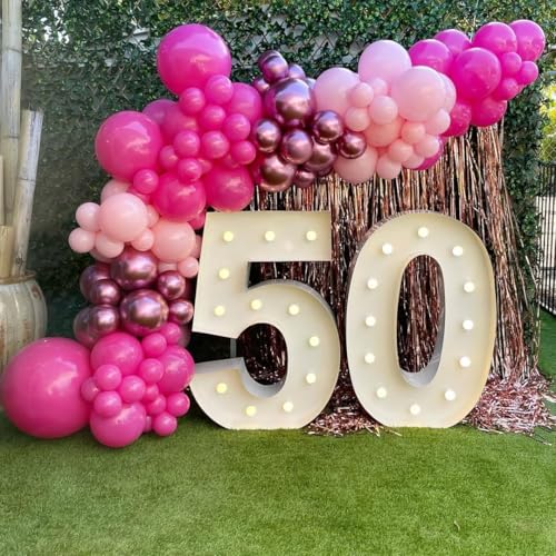 Shades of Pink Balloons 12 Inch, Hot Pearl Light Pastel Baby Dark Bright Pink Sand Latex Balloons with Metallic Magenta Pink Confetti Balloon for Princess Theme Birthday Wedding Bridal Shower Party - color: Magenta Pink