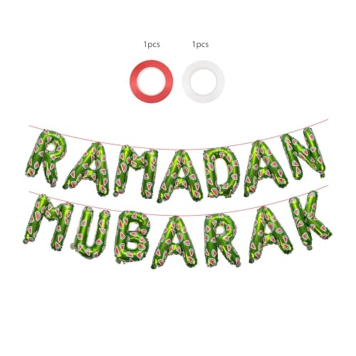 Ramadan Mubarak Watermelon Foil Letter Balloons Hanging Decoration (Green Color) - style: Ramadan Foil Balloons (Green)
