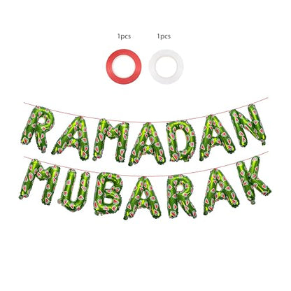 Ramadan Mubarak Watermelon Foil Letter Balloons Hanging Decoration (Green Color) - style: Ramadan Foil Balloons (Green)