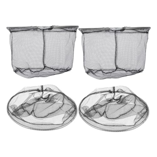 FOMIYES 4pcs Foldable Fishing Net Replacement Heads, Stainless Steel Frame with Black Soft Flexible Mesh, 40cm Round Deep Landing Nets for Freshwater and Saltwater Fishing
