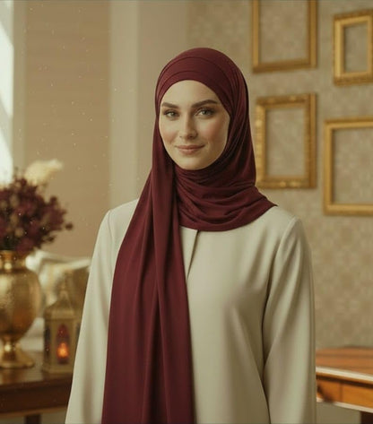 Cotton Modal Jersey Hijab with Matching Undercap, Women's Casual Style, 180cm × 70cm - color: Maroon