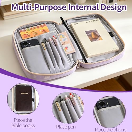 Bible Cover Case for Women Large Bible Cover for Girls Bible Study Supplies Accessories with Handle and Shoulder Strap | Durable - color: Flower-purple