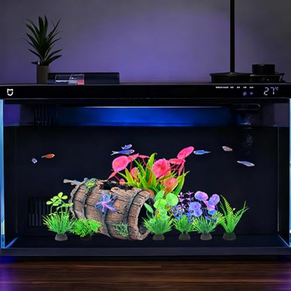 Fish Tank Decorations kit, Aquarium Decor Starfish Broken Barrel x 1pc, Fish Tank Accessories Aquatic Plants x 7pcs