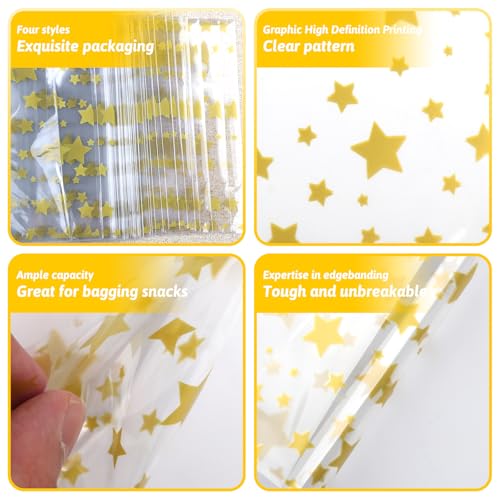 Totelux Star Cellophane Gift Bags 50PCS Clear Candy Bags Plastic Treat Goodies Bags with Ties for Cookies Gift Packaging Birthday Party Supplies Gold