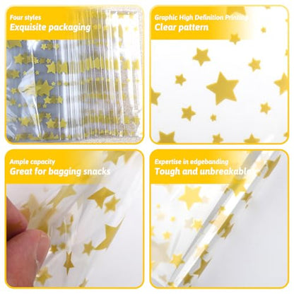 Totelux Star Cellophane Gift Bags 50PCS Clear Candy Bags Plastic Treat Goodies Bags with Ties for Cookies Gift Packaging Birthday Party Supplies Gold