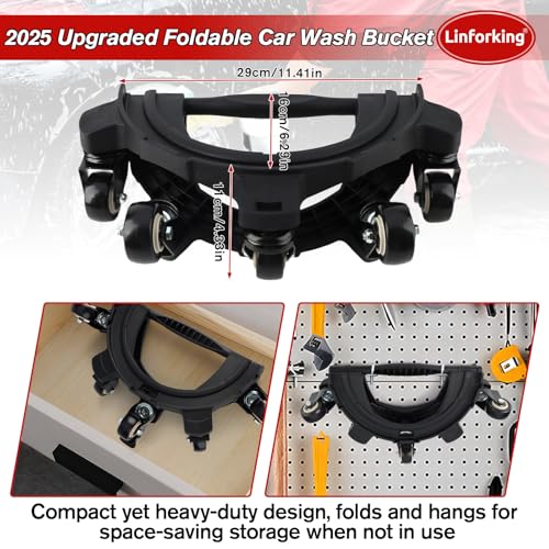 Upgraded Foldable Car Wash Bucket Dolly 5 Gallon with Wheels,360°Rolling Car Wash Buckets Dolly for Washing, Waxing, Removable Bucket Mover,Fits 3.5–5 Gallon Buckets,Supports Up to 265 lbs - size: B