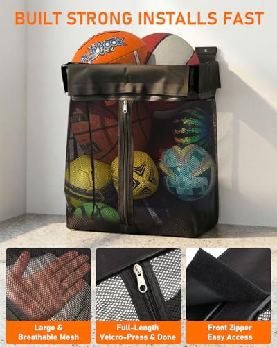 ZORUNNA Slatwall Baskets with Zipper, 6PCS Heavy-Duty Slatwall Hooks, 2PCS Metal Slat Wall Basket and 2PCS Slatwall Shelves Accessories, Wall Storage Organizer for Garage, Sports Gear, Toy, Laundry. - size: 16x15x11'+ 2*Metal Basket+ 2*Shelves