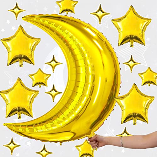 Moon and Star Balloons Gold,Star Foil Balloons Four Pointed Star Balloon - color: Gold Moon Star