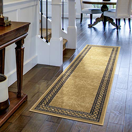 Antep Rugs Alfombras Modern Bordered 2x10 Non-Skid (Non-Slip) Low Profile Pile Rubber Backing Indoor Area Runner Rugs (Brown, 2' x 10') - color: Brown, size: 2' x 10' (Runner)