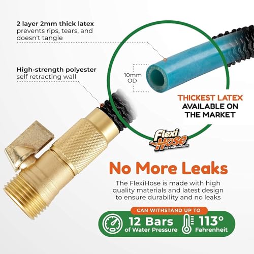 Flexi Hose with 8 Function Nozzle, 150FT - Lightweight Expandable Garden Hose, No-Kink Flexibility, 3/4 Inch Solid Brass Fittings and Double Latex Core - size: 150ft