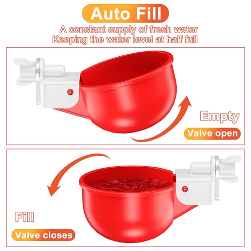Automatic DIY Chicken Water Cup, Chicken Waterer Cups 6 Pack | Chicken Flock Waterer Cups with 3/8'' Hole Saw for Bucket, Trough, Easy Install