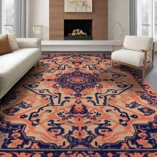 6'x9' Beige Navy Coral Boho Medallion Prayer Washable Area Rug - color: Beige/Pattern 7, size: 6' x 9' (Rectangular)