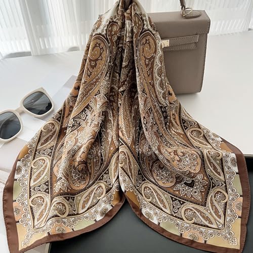 Sumolux Head Hair Scarf for Women Like Satin Silk Scarf Bandana Hair Wrapping Night Large Square Scarves 27.5" - color: Caramel Cashew Nuts