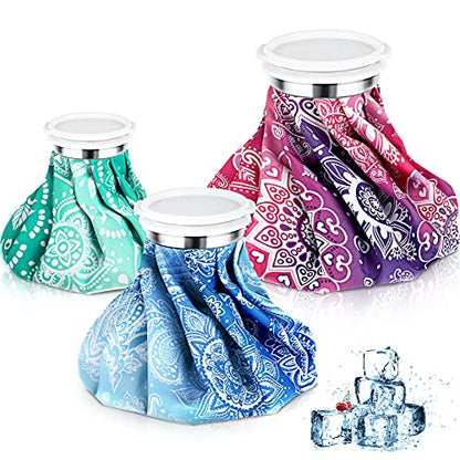 Nuanchu 3 Pieces Ice Bags for Injuries Reusable Ice Pack Hot Cold Water Bag 6, 9, 10 Inches Hot Cold Therapy and Pain Relief Pain Screw Top for Sports Knee Head Leg(Mandala Style) - style: Mandala Style