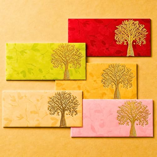LoveNspire Money Envelopes (7.5 x 3.5 Inch) Decorative Tree of Life Pattern Shagun Lifafa for Indian Wedding, Birthday | Cash Gift Holder & Home Savings Organizer Pack of 25 - color: Tree of Life, size: Pack of 25