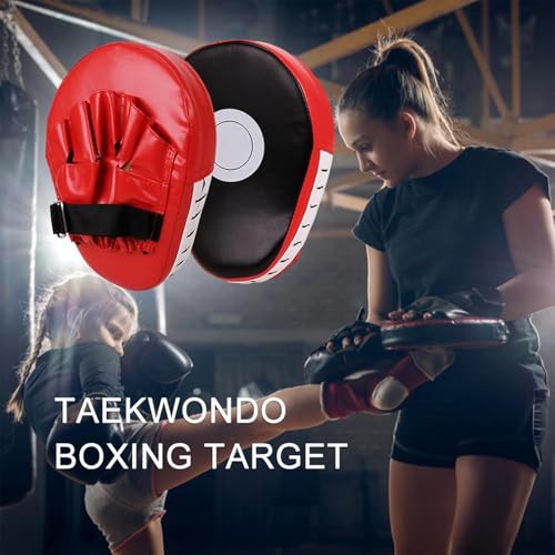 Boxing Pads Gloves Thick Adjustable Curved Focus Punching Mitts | Hand Target Training Hand Pads for Kickboxing Karate Thai - color: Red