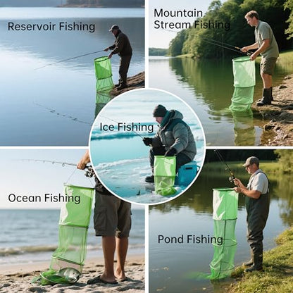 Large Foldable Fishing Fine Mesh Keep Net Collapsible Landing Keep Net for Still Fishing Anglers