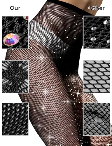 Black Fishnet Stockings for Women, Fishnet Tights Plus Size One Size Fit All - color: Rhinestone-nude, size: One Size