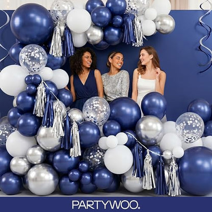PartyWoo 네이비 블루 풍선 128피스 다양한 사이즈 45.7cm(18인치), 30.5cm(12인치), 25.4cm(10인치), 12.7cm(5인치) 다크 블루 풍선 아치 키트 화환 졸업 웨딩 스포츠 베이비 샤워 생일 처녀 파티 장식 블루-Z90 - color: Blue-z90