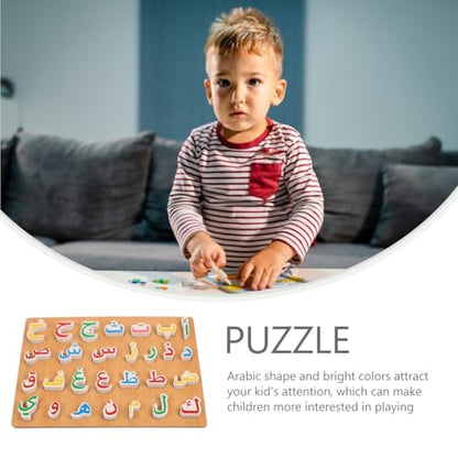 Ipetboom 1 Set Wooden Arabic Alphabet Puzzle Board Numbers Letters Jigsaw