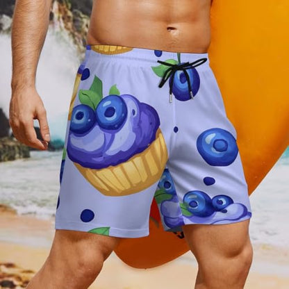 Blueberry Muffin Cupcakes Mens Swim Trunks with Compression Liner Quick Dry Pockets Swimsuits - size: XX-Large