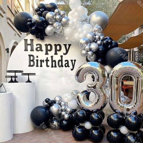 Black and Silver Balloons, Metallic Silver and Black Balloons Pearl Silver Confetti Balloons Party Balloons Chrome Latex Balloons for Kids Adults Birthday Wedding Baby Shower Graduation - color: Black and Silver