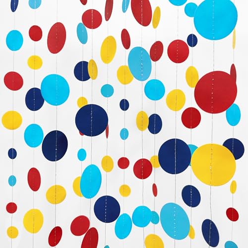 Red Blue Yellow Party Decorations Circle Dots Garland Hanging Paper Polka Dot Streamer for Carnival Circus Clown Fiesta Festivals Birthday Wedding Bridal Shower Wedding Shower Party Supplies - color: Carnival