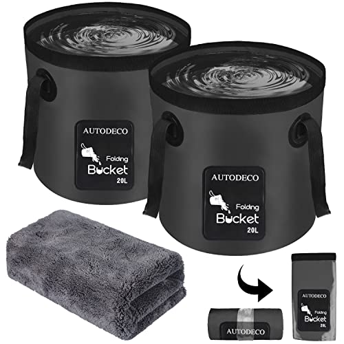 2 Pack Collapsible Bucket 5 Gallon Container Folding Water Bucket Portable Wash Basin for Outdoor Travelling Camping Fishing Gardening Car Washing 20L - color: Black