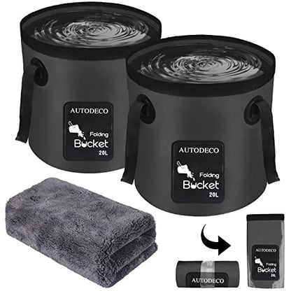 2 Pack Collapsible Bucket 5 Gallon Container Folding Water Bucket Portable Wash Basin for Outdoor Travelling Camping Fishing Gardening Car Washing 20L - color: Black